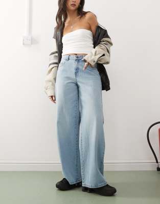 Noisy May Brandy mid rise loose fit jeans in light blue wash