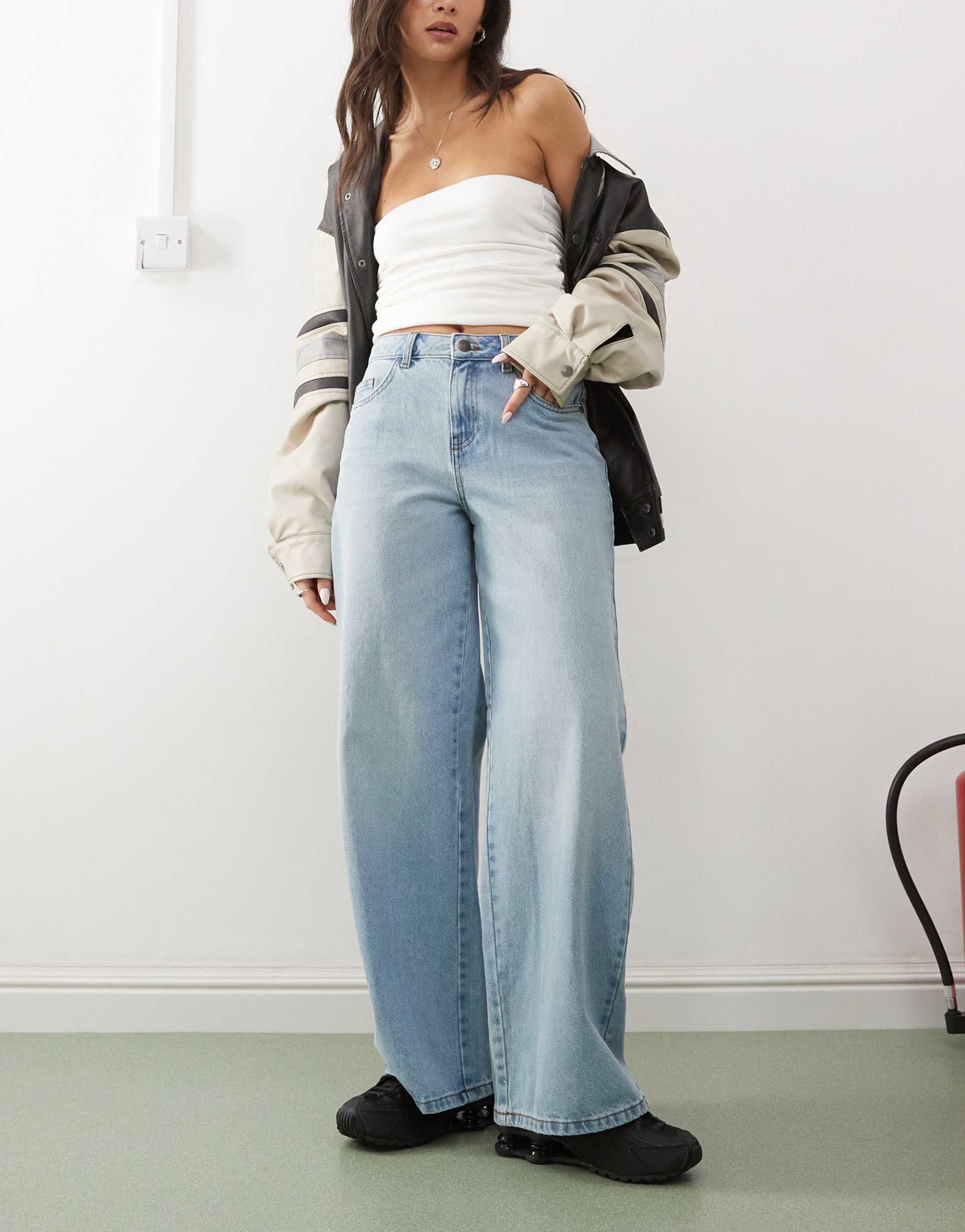 noisy may brandy mid rise loose fit jeans in light blue wash