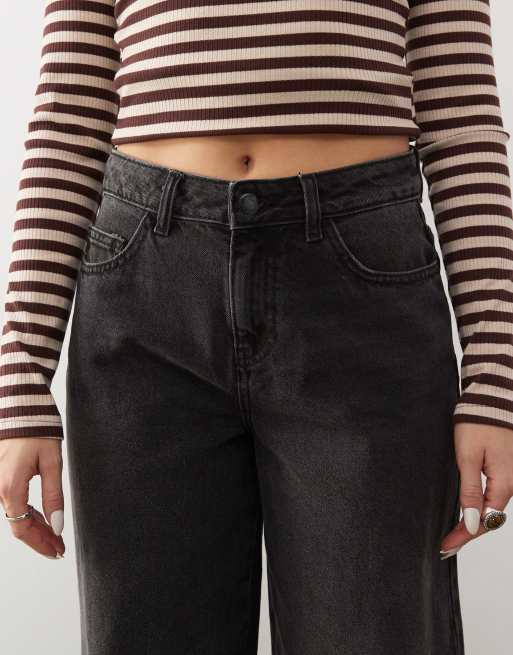 Noisy May Brandy mid rise loose fit jeans in washed black