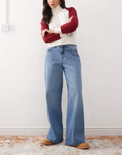 Noisy May Brandy mid rise loose fit jeans in mid blue wash