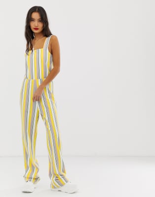 Noisy May Bright Stripe Wide Leg Jumpsuit-white In Multi