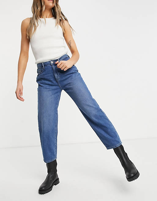 Noisy May Brooke dad jeans in medium blue wash