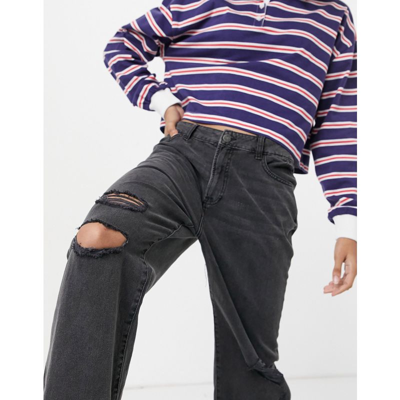 Noisy May – Brooke – Dad-Jeans mit Zierrissen in verwaschenem Schwarz