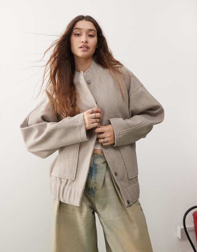 minireborn様 ブルゾン Sグレージュ Noisy May brushed bomber jacket in beige melange | ASOS