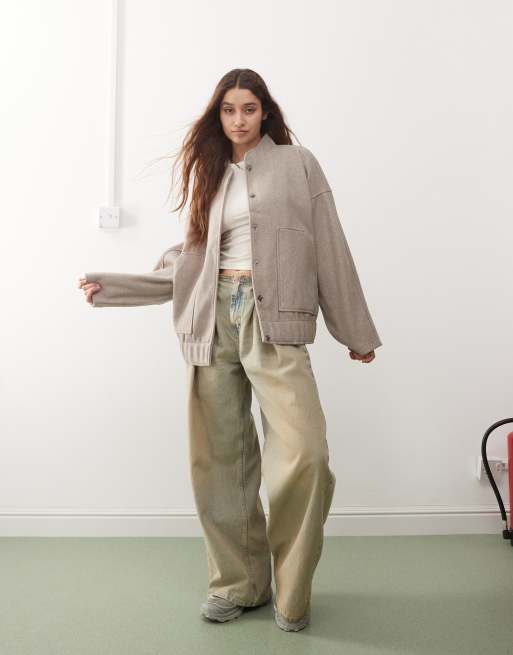 Noisy May brushed bomber jacket in beige melange, 3 of 4