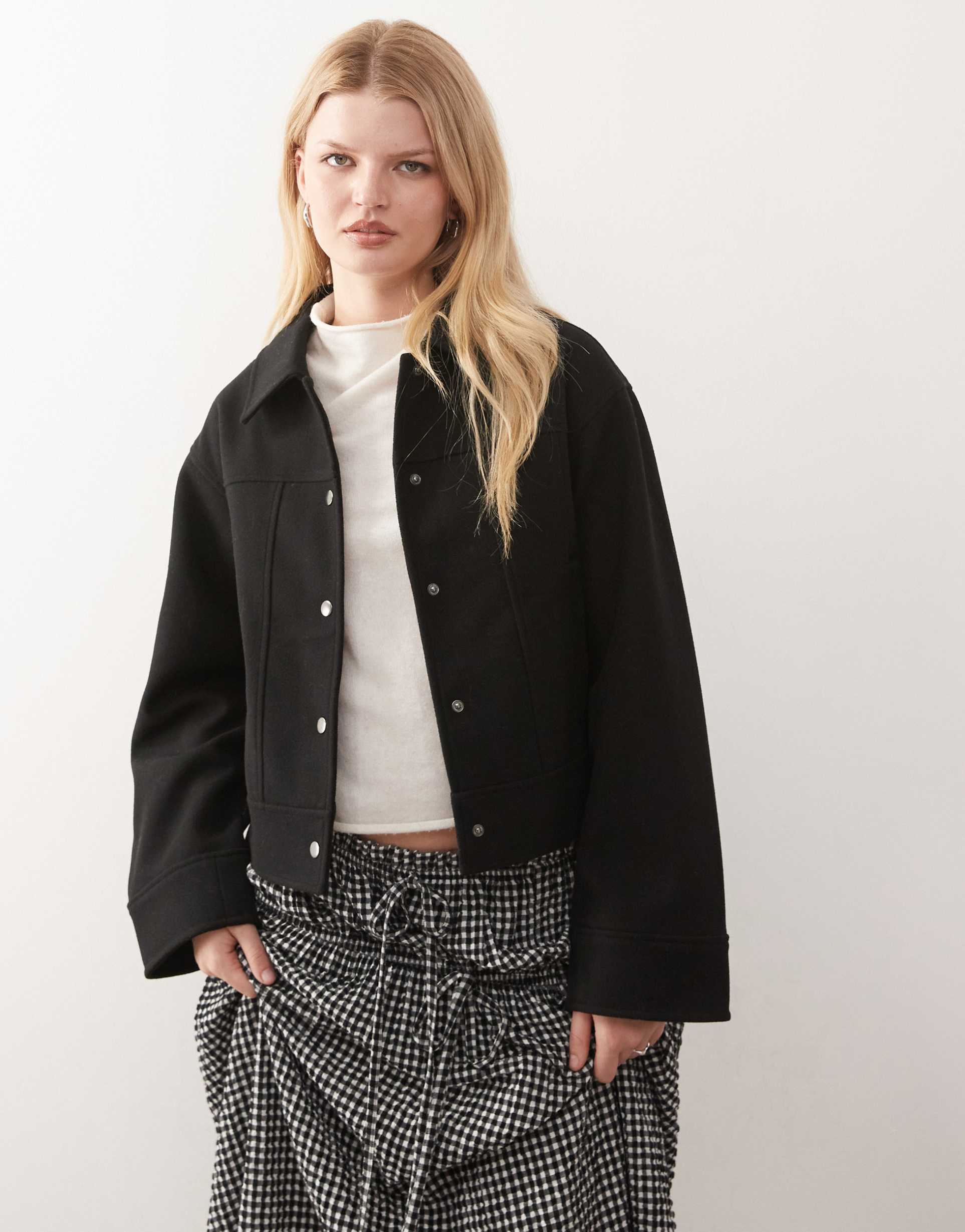 noisy may brushed jacket with panel detail in black