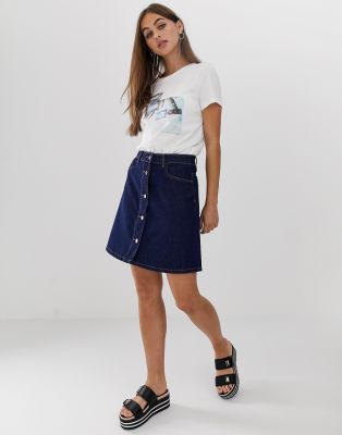 Noisy May button front denim skirt-Blue