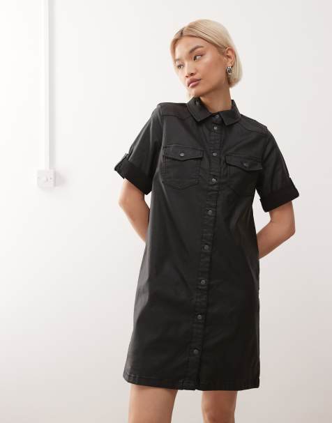 Noisy May button through coated dress in black - view 1