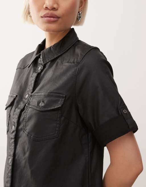 Noisy May button through coated dress in black, 2 of 4