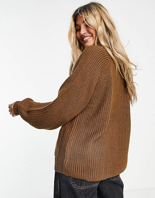 Women Noisy May button up cardigan in brown 