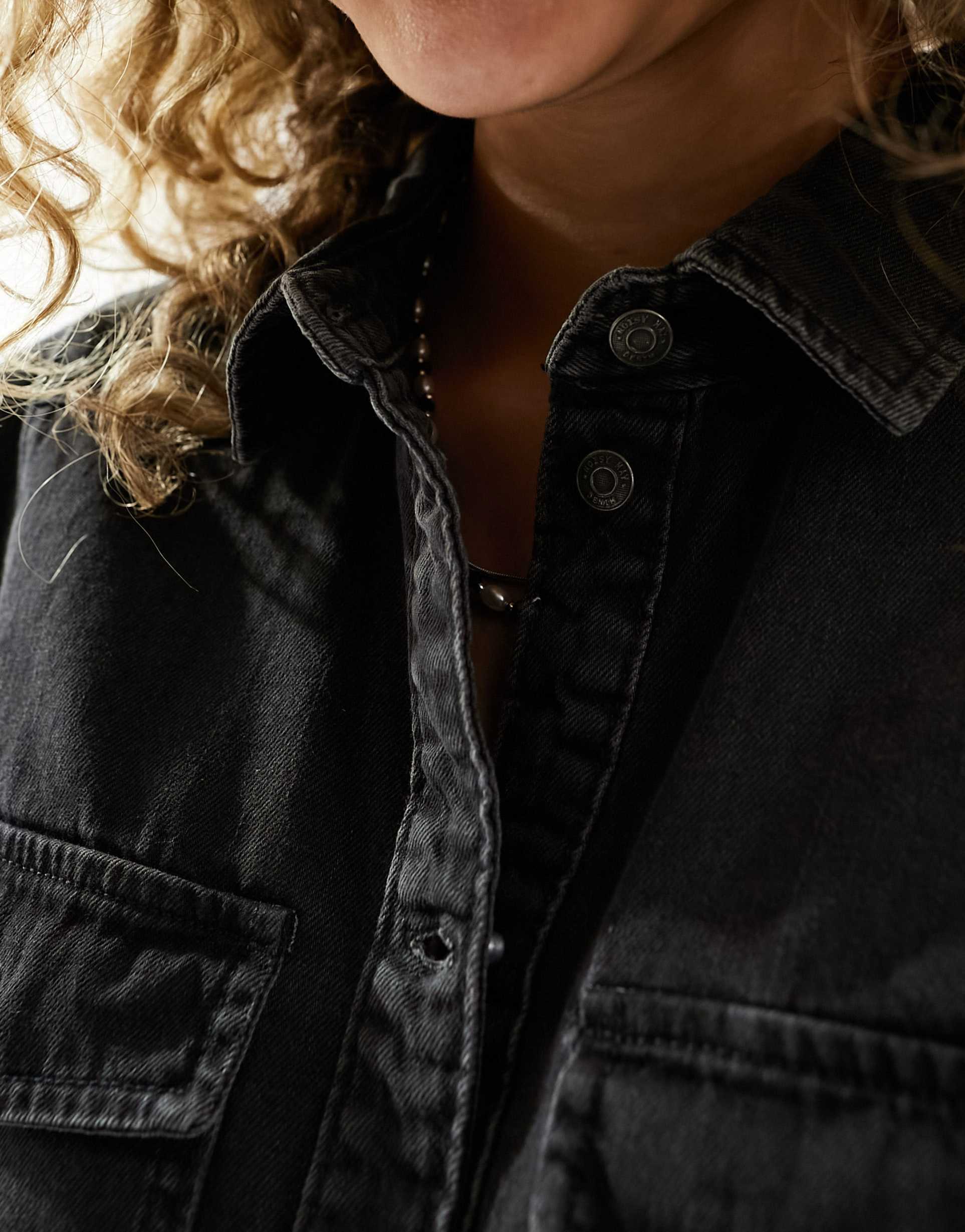 noisy may button up denim dress in washed black