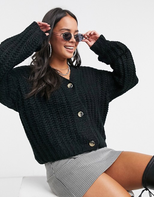 Noisy May cable knit cardigan in black