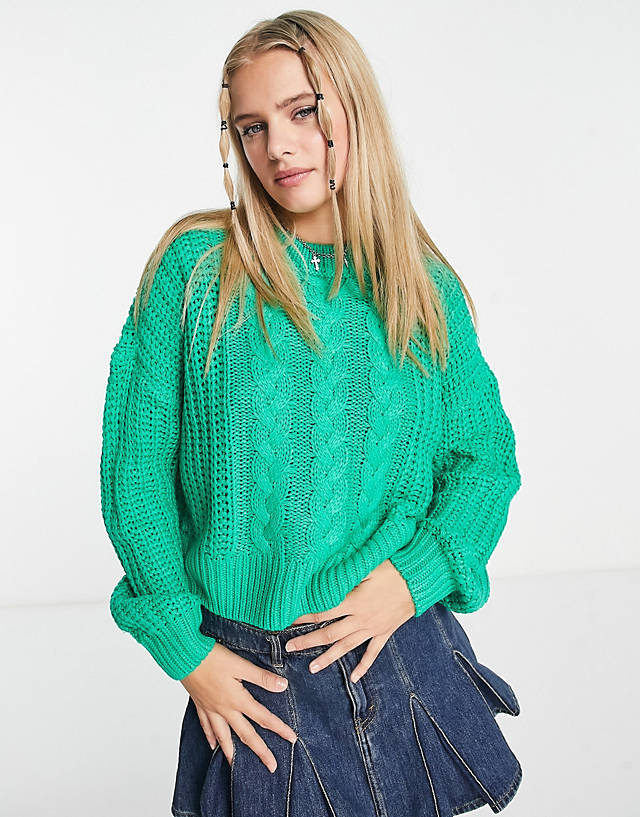 Noisy May - cable knit jumper in bright green