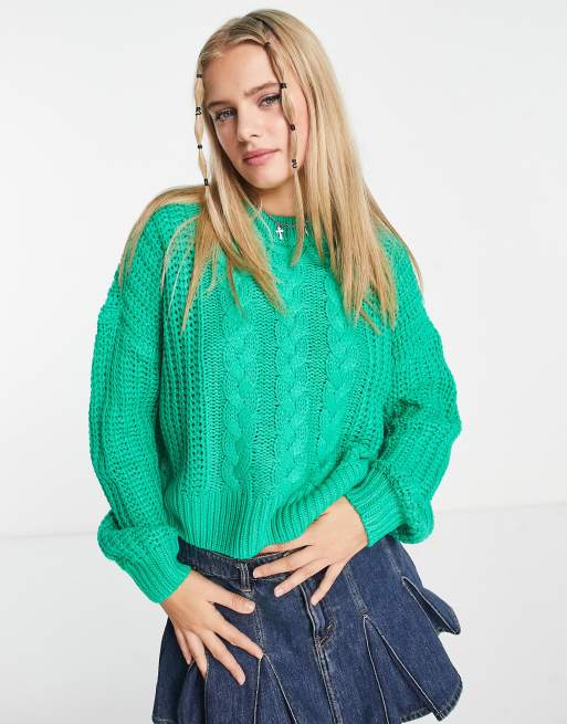 Green cable knit sweater on sale womens