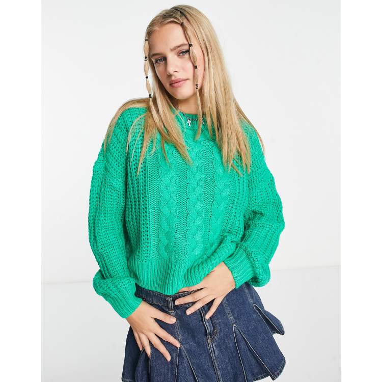 Womens green outlet cable knit sweater