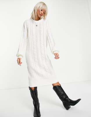 Noisy May cable knit sweater midi dress in cream