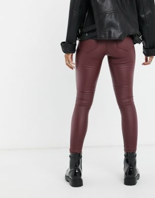 burgundy coated skinny jeans