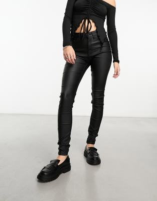 Noisy May Callie coated skinny jeans in black