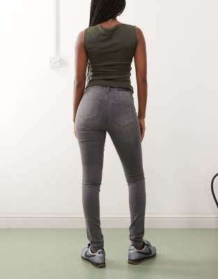 Shop Noisy May Callie High Rise Skinny Jeans In Gray
