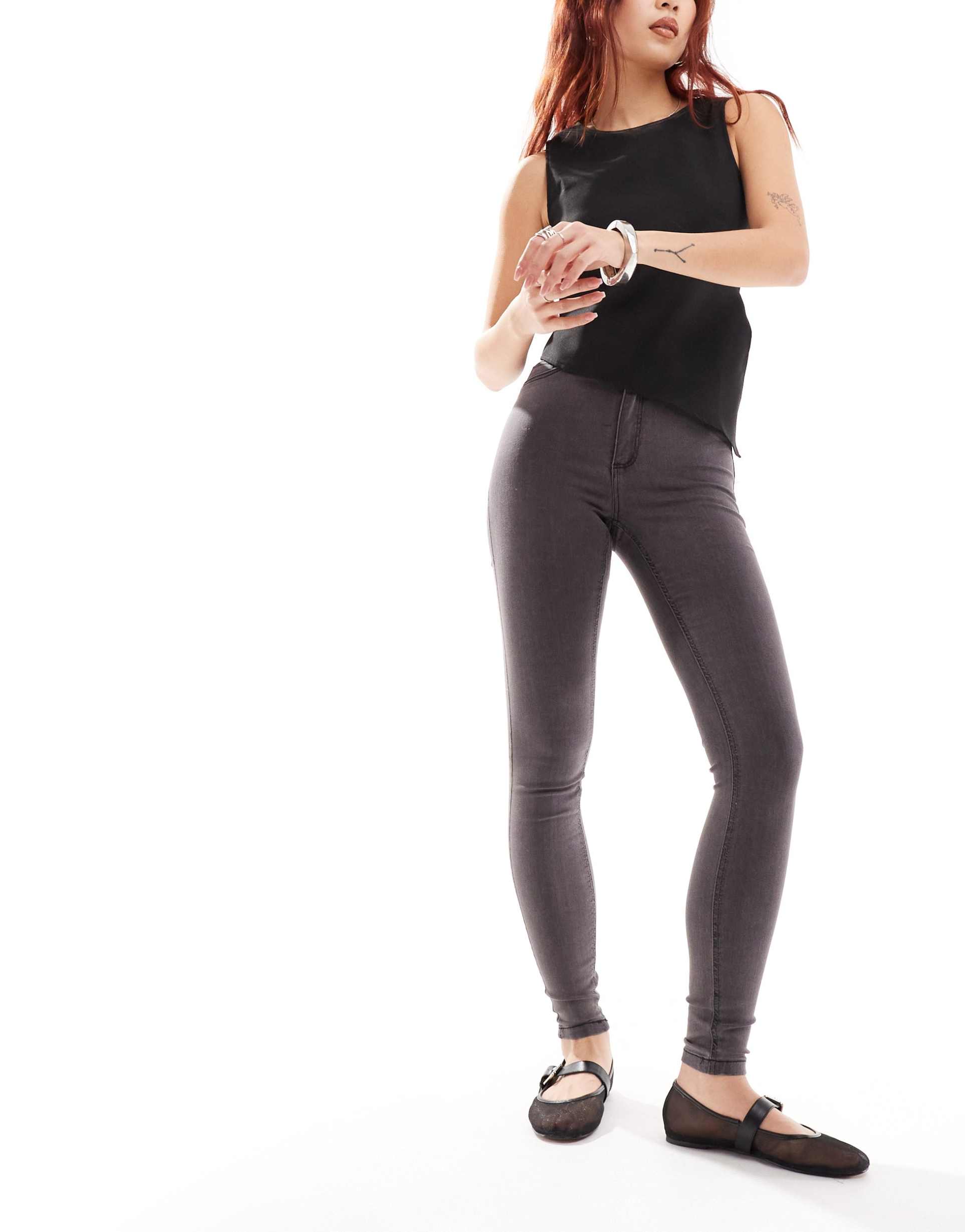 noisy may callie high waist skinny jeans in gray