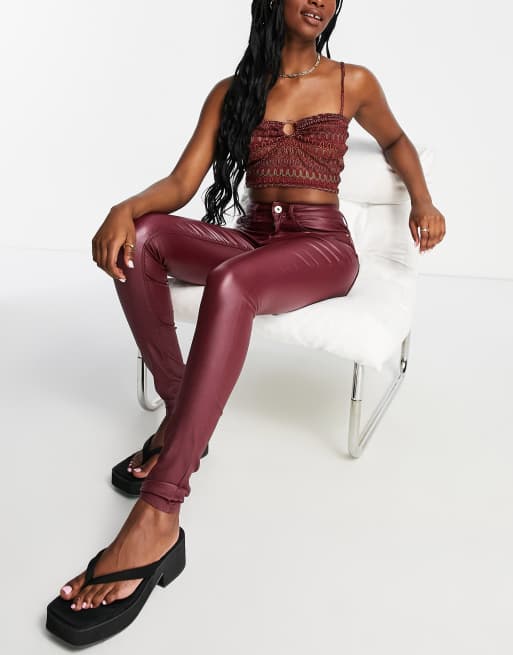 Noisy May Callie high waisted coated skinny jeans in wine