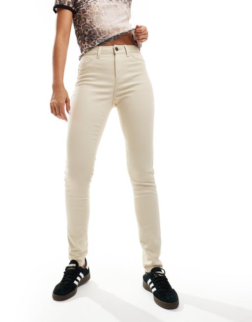 Noisy May Callie high waisted skinny jeans in ecru ASOS
