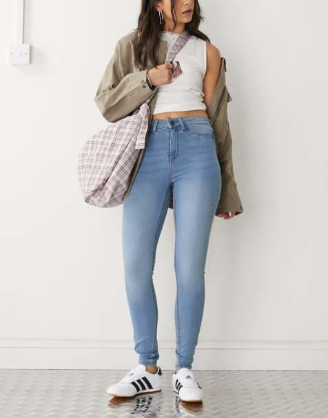 Blue high waisted slim straight jeans