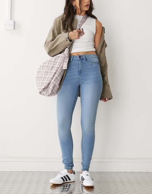 Noisy May Callie high waisted skinny jeans in light blue