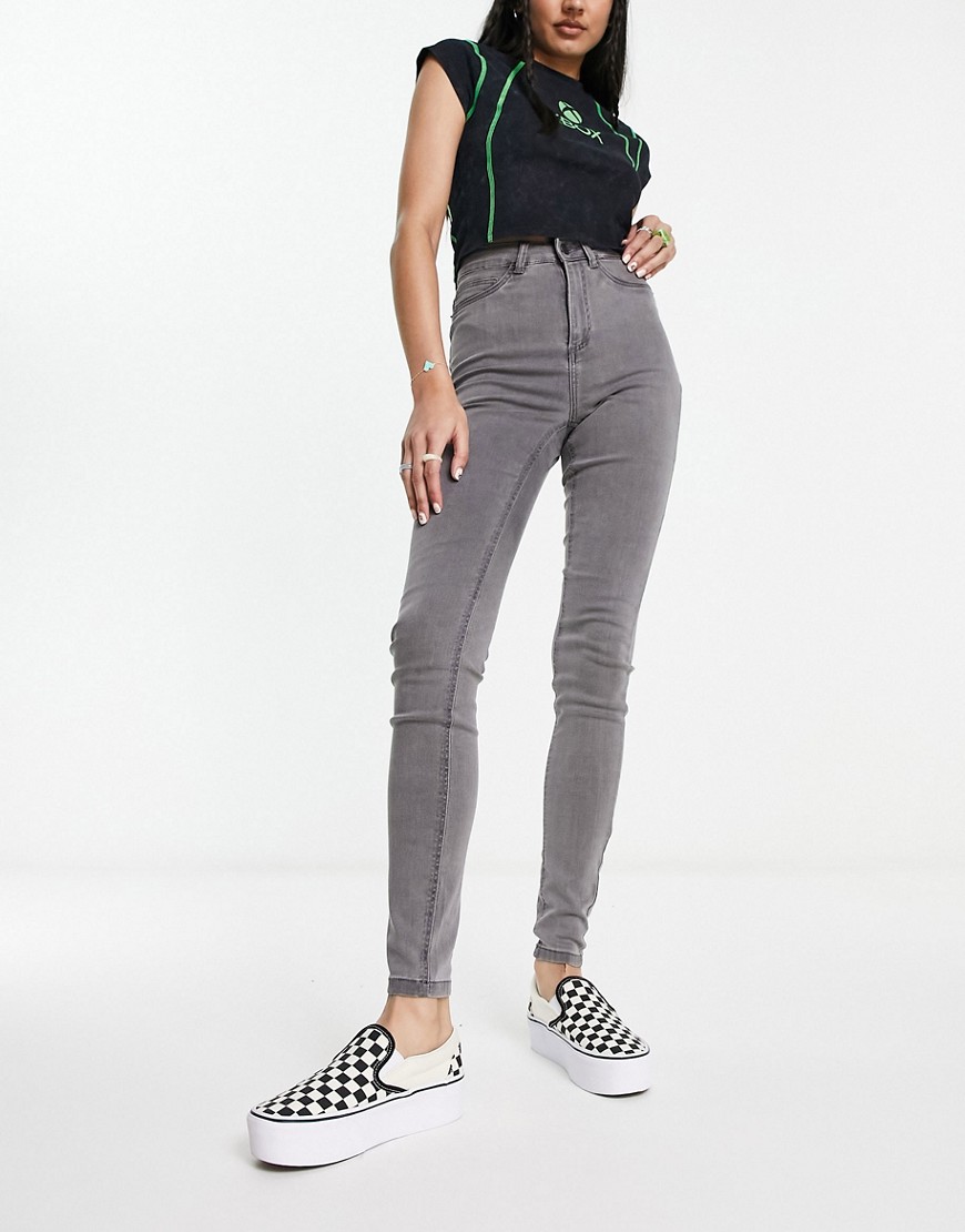 Noisy May Callie high waisted skinny jeans in light gray