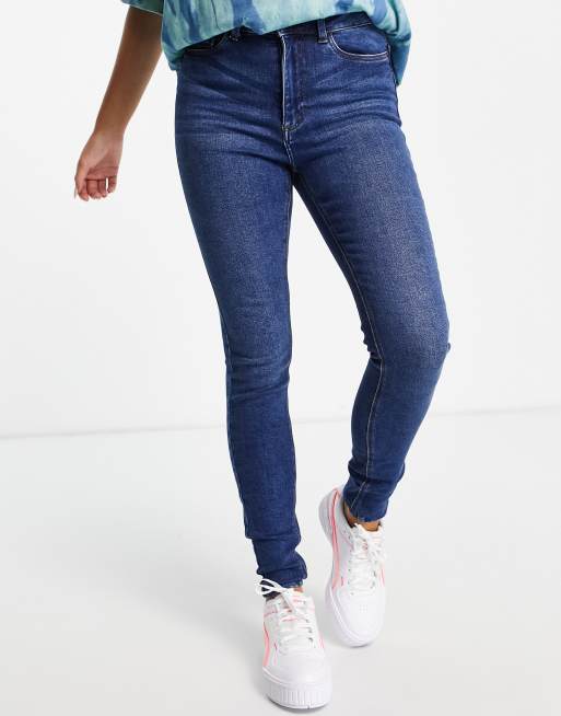 Noisy May Callie high waisted skinny jeans in mid blue wash | ASOS