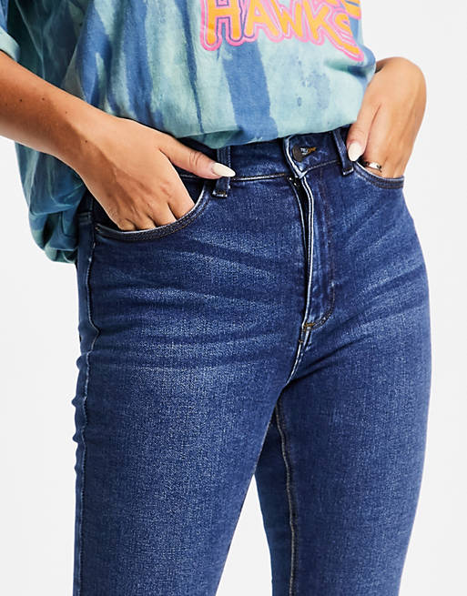 Women Noisy May Callie high waisted skinny jeans in mid blue wash 