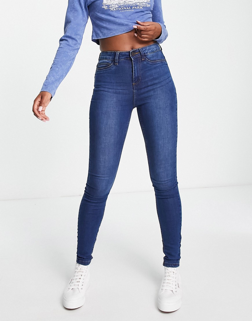 Noisy May Callie high waisted skinny jeans in mid blue wash