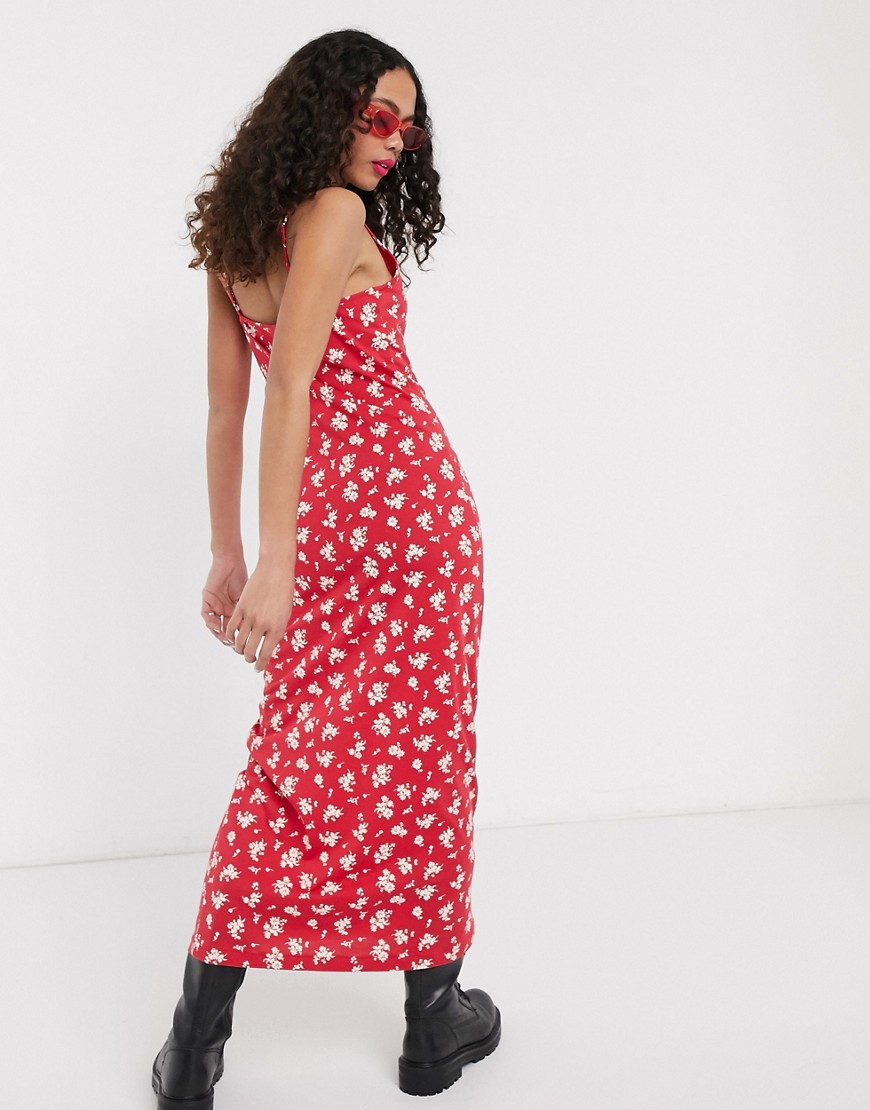 Noisy May cami maxi dress in floral ditsy print-Red