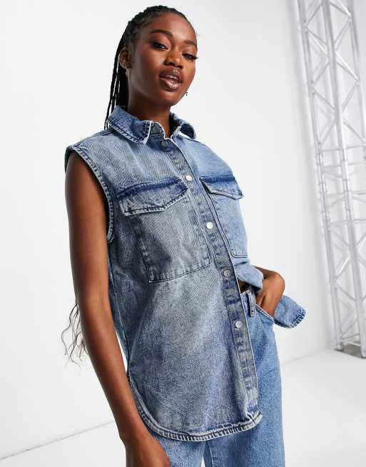 Noisy May Camicia di jeans senza maniche lavaggio chiaro ASOS