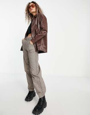 Noisy May leather look croc shacket in chocolate brown - ASOS Price Checker