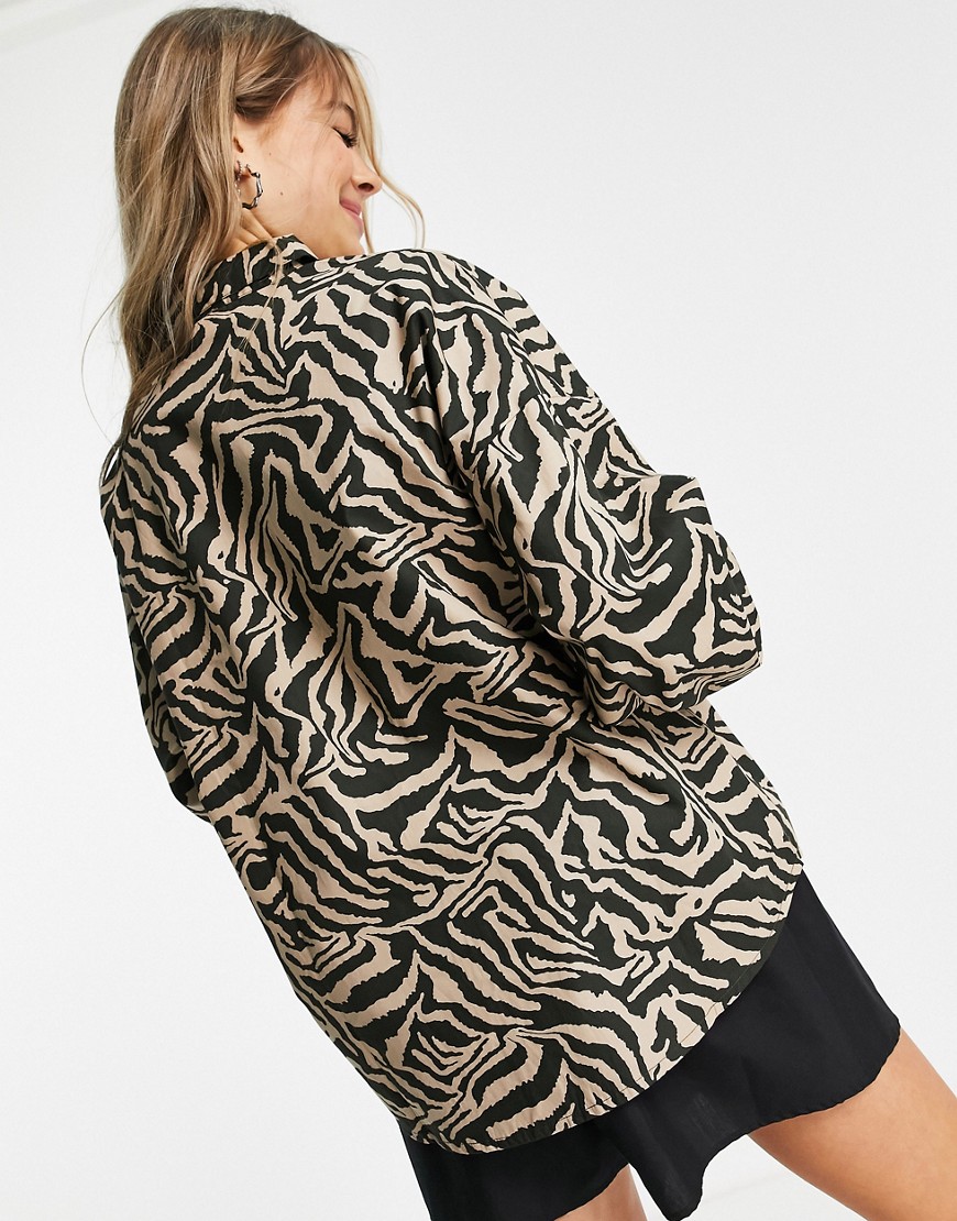 Camicia marrone chiaro con stampa zebrata-Multicolore - Noisy May Camicia donna  - immagine1