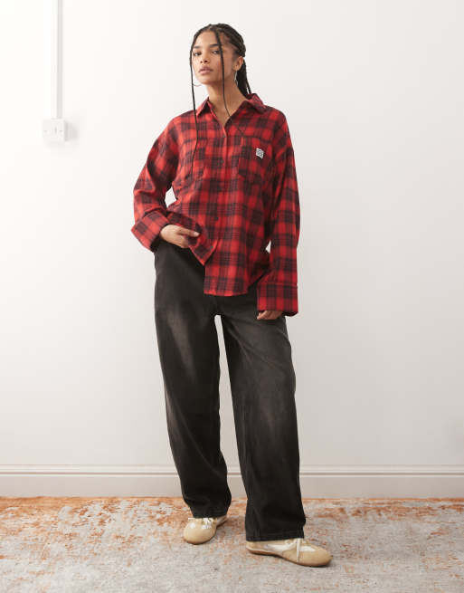 Noisy May - Camicia oversize a quadri rossa, 4 di 4