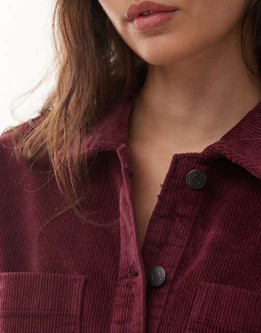 Noisy May - Camicia oversize in tessuto a coste bordeaux, 3 di 4