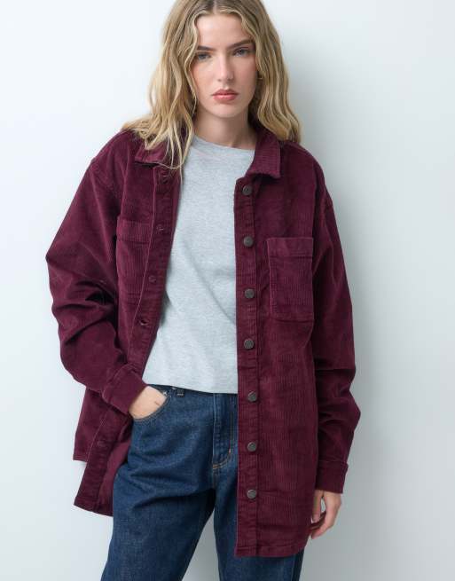 Noisy May camicia oversize in velluto a coste color prugna, 1 di 4