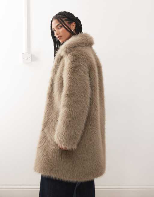 Noisy May - Cappotto in pelliccia sintetica color grigio argento, 4 di 4