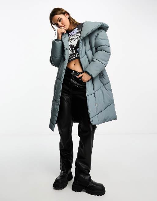 Noisy May - Cappotto taglio lungo imbottito grigio con cappuccio oversize
