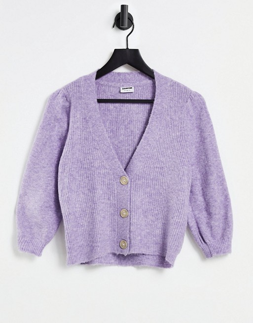 Noisy May cardigan with puff sleeves in lilac