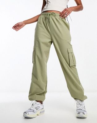 Noisy May cargo trousers with pocket details in sage
