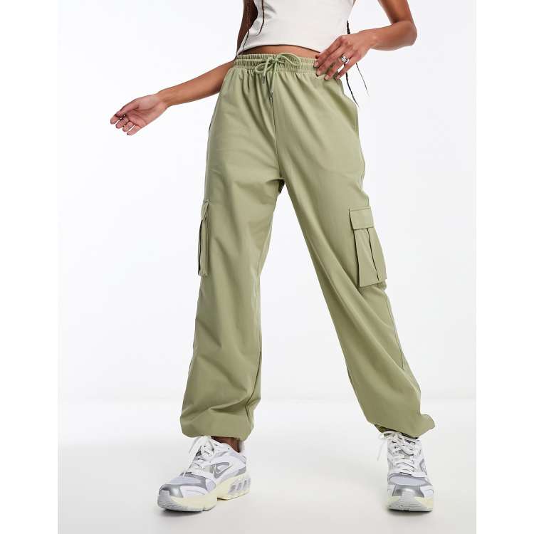 Noisy May cargo trousers with pocket details in sage