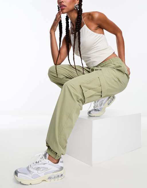 Noisy May cargo trousers with pocket details in sage, 3 of 4