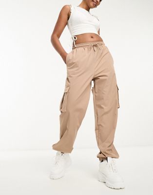 Noisy May cargo trousers with pocket details in taupe