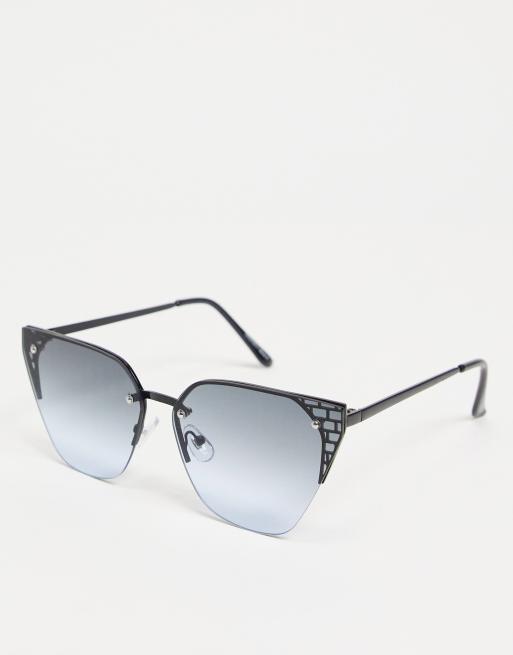 Noisy May - Cat eye zonnebril zonder rand met blauw getinte glazen