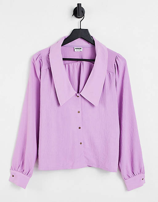 Noisy May ceren long sleeve shirt with prarie collar in violet