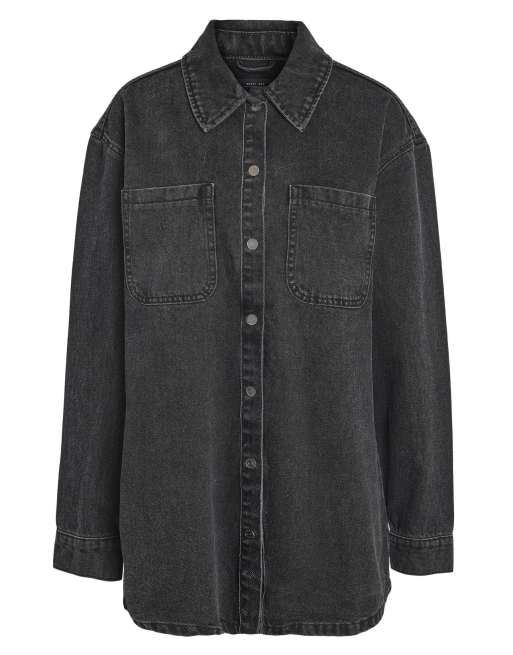 Noisy May - Chaqueta estilo camisa vaquera extragrande en negro, 5 de 6