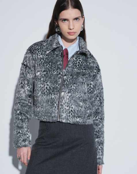 Noisy May - chaqueta racer de pelo de poni con estampado de leopardo negro - view 1